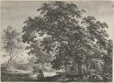 Giant Oak with a Seated Fisherman