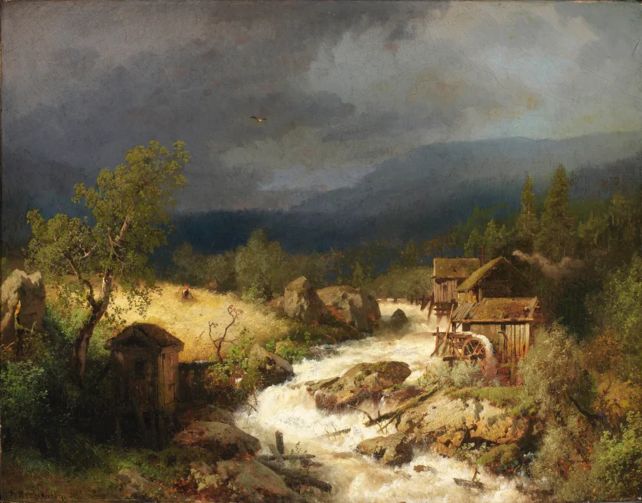 Mill on a Torrent by Hermann Herzog, born Bremen, Germany 1831-died Philadelphia, PA 1932