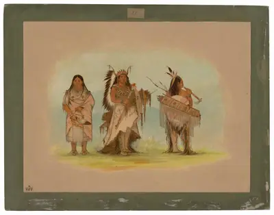 Omaha Chief, His Wife, and a Warrior