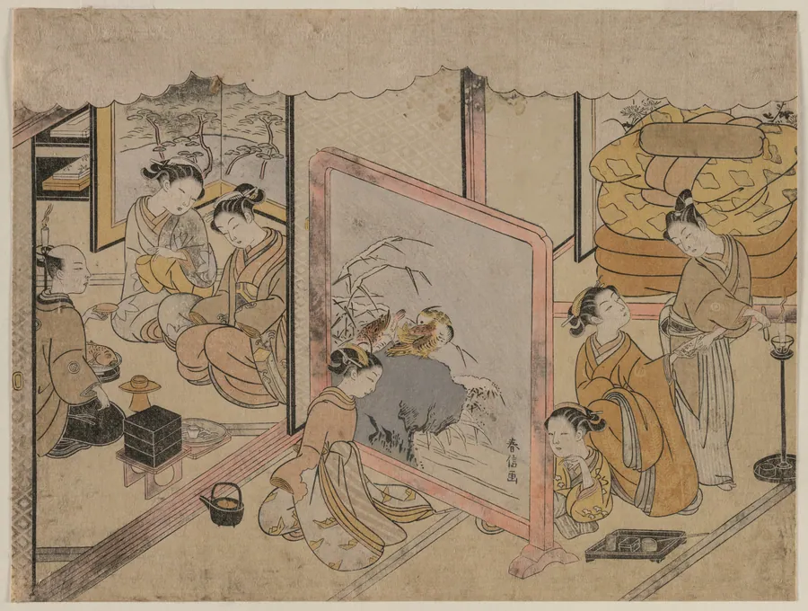 Drinking a Cup of Wine Before Retiring for Bed (From an Untitled Series) by Suzuki Harunobu