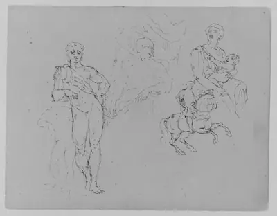 Unfinished Standing Classical Male Nude; Cardinal Bentivoglio after Van Dyke; Mother and Child; Equestrian Figure (from Sketchbook)