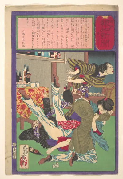 郵便報知新聞 645号|Postal Hōchi Newspaper no. 645, Englishman raping a wine shopkeeper's daughter (Yūbin Hōchi shinbun, roppyaku yonjū gogō)