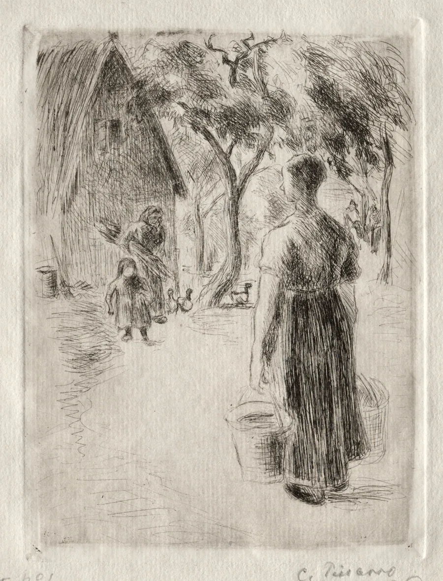 Peasant Woman Carrying Buckets by Camille Pissarro