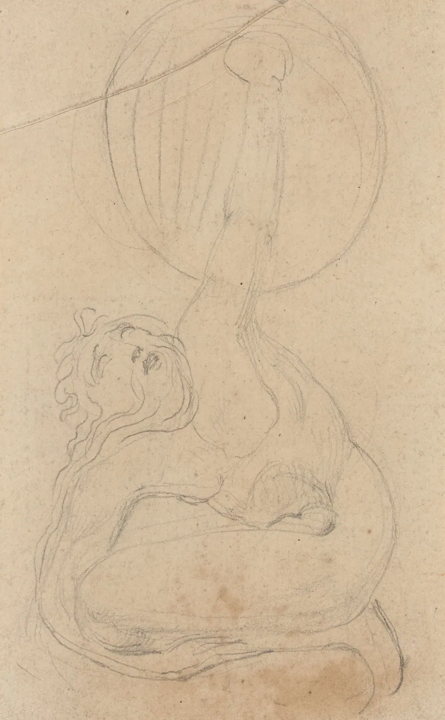 A Crouching Figure Holding a Shield [verso] by William Blake