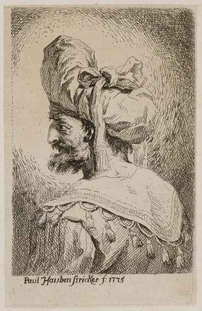 Oriental with a Soft Hat in Profile, Looking Left