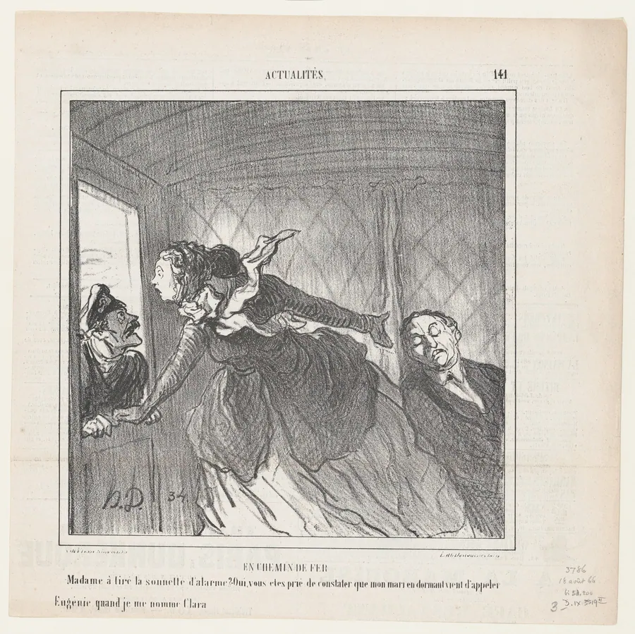 On the railroad, from 'News of the day,' published in Le Charivari, August 18, 1866 by Honoré Daumier