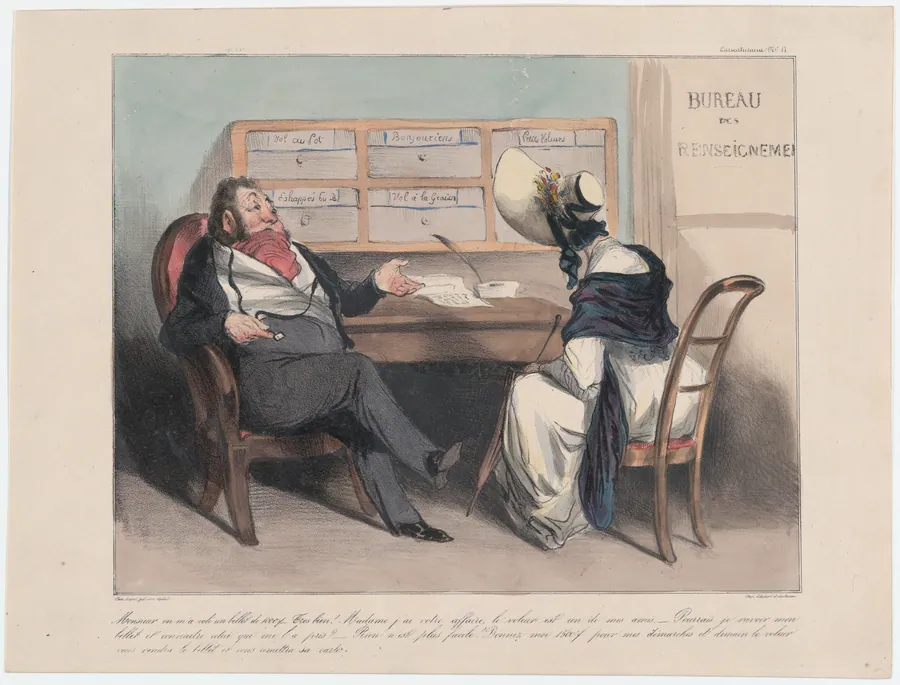 Plate 11: Someone stole a thousand franc note from me, Monsieur..., from 'Caricaturana,' published in Les Robert Macaires by Aubert et Cie