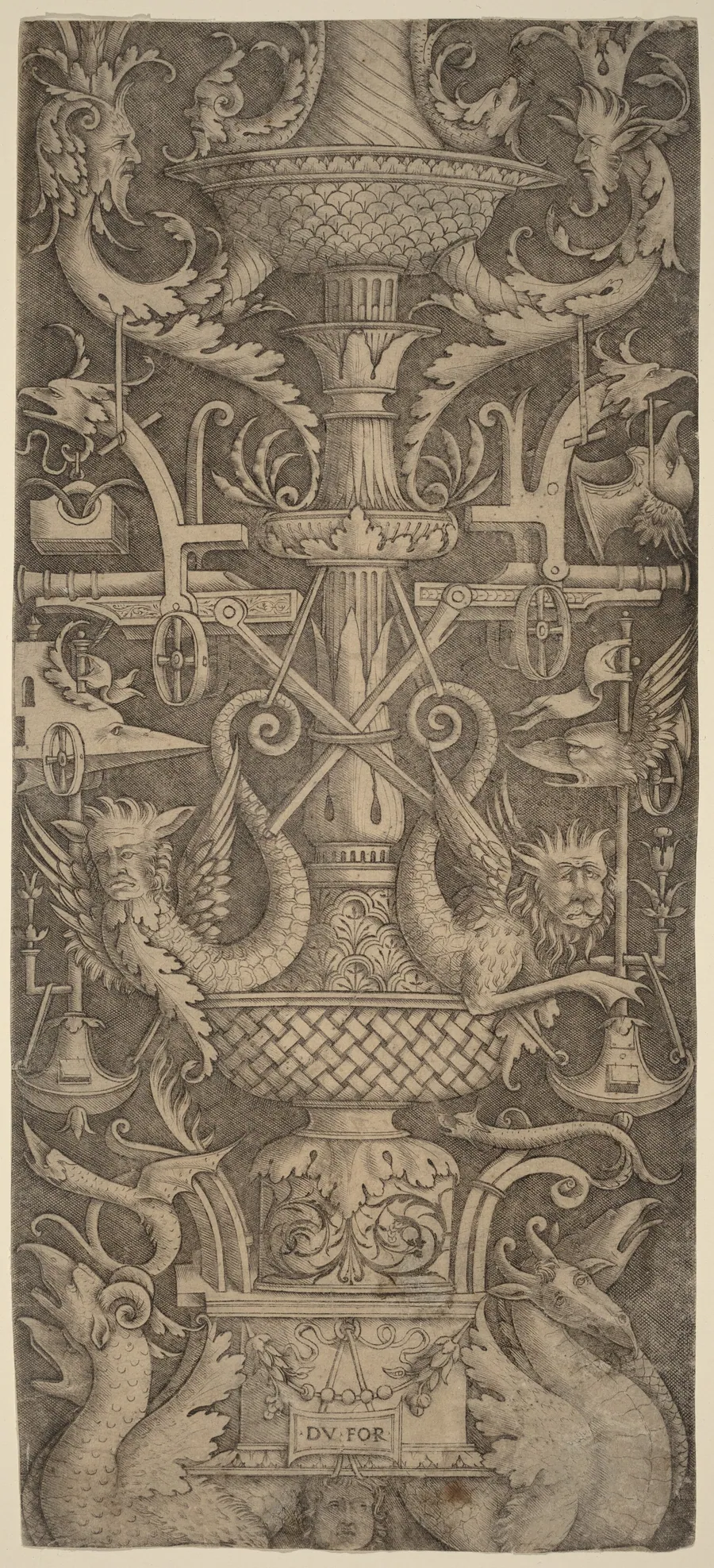 Ornament Panel with Dragons, Masks, and Instruments of War by Andrea Zoan