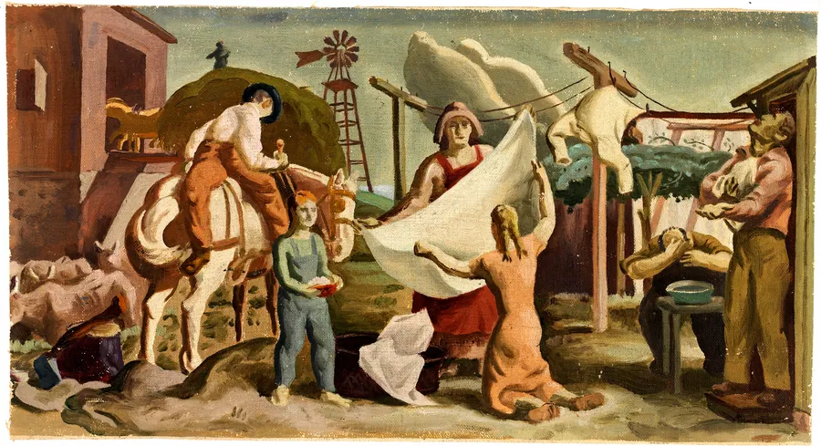 Farm Life (mural study?) by Unidentified