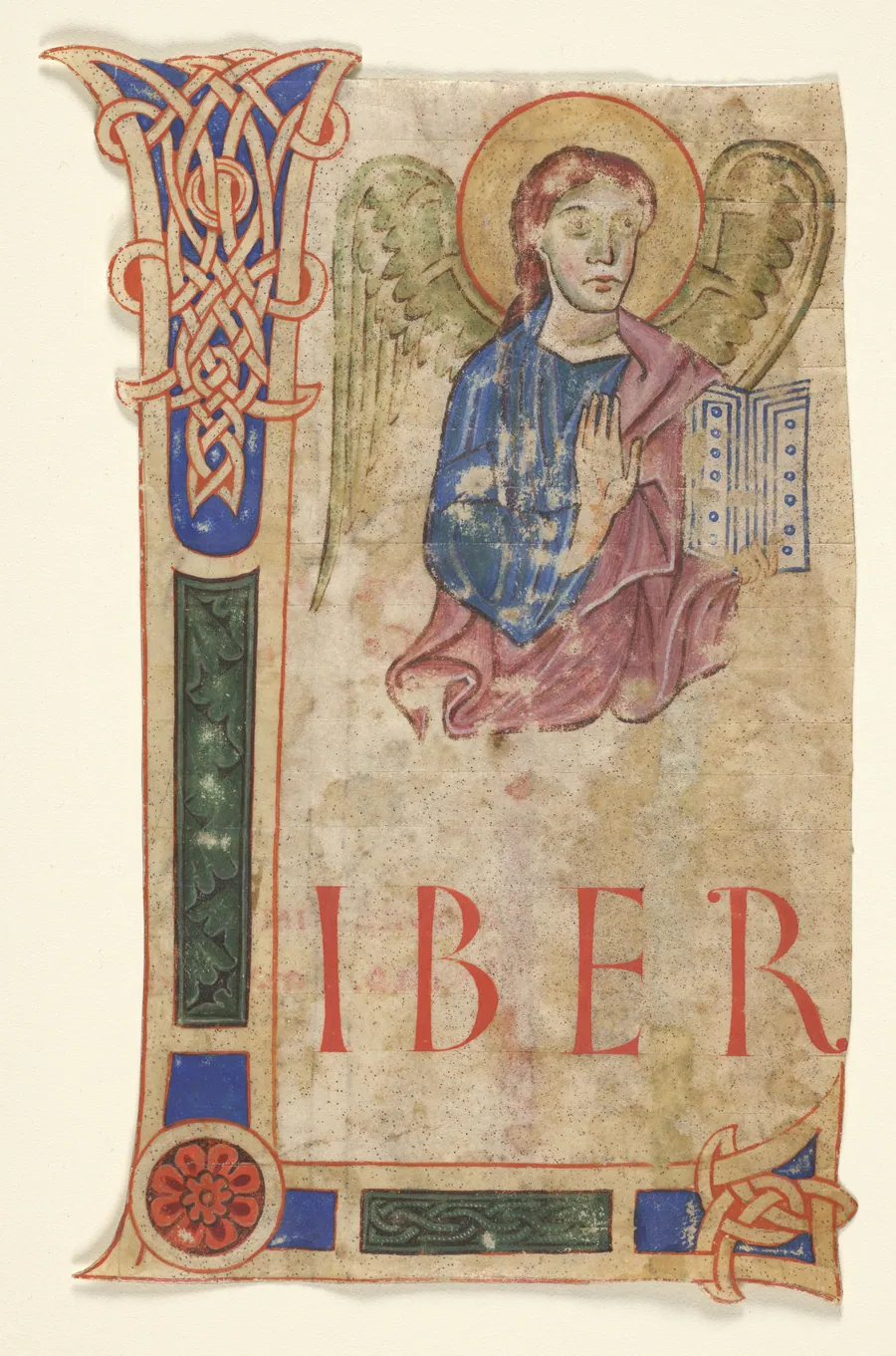 Miniature Excised from a Gospel Book with Initial L[iber generationis]: The Symbol of Saint Matthew (recto)