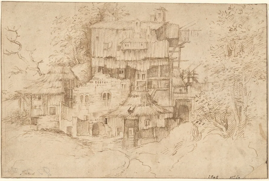 A Complex of Rustic Houses Built Over Ruins by Giorgione
