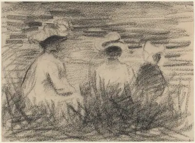 Three Figures Seated in a Meadow, Seen from the Back