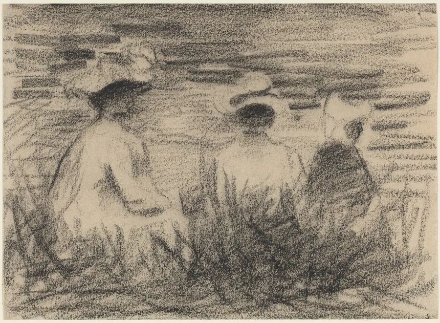 Three Figures Seated in a Meadow, Seen from the Back by French 19th Century