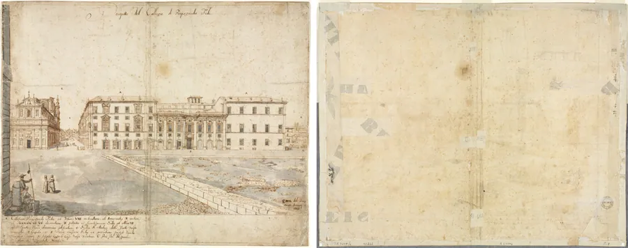 Eighteen Views of Rome: The Collegio di Propaganda Fide (recto); Sketches of Windows and Pilasters of the Attic Storey of the Collegio di Propaganda Fide (verso) by Lievin Cruyl