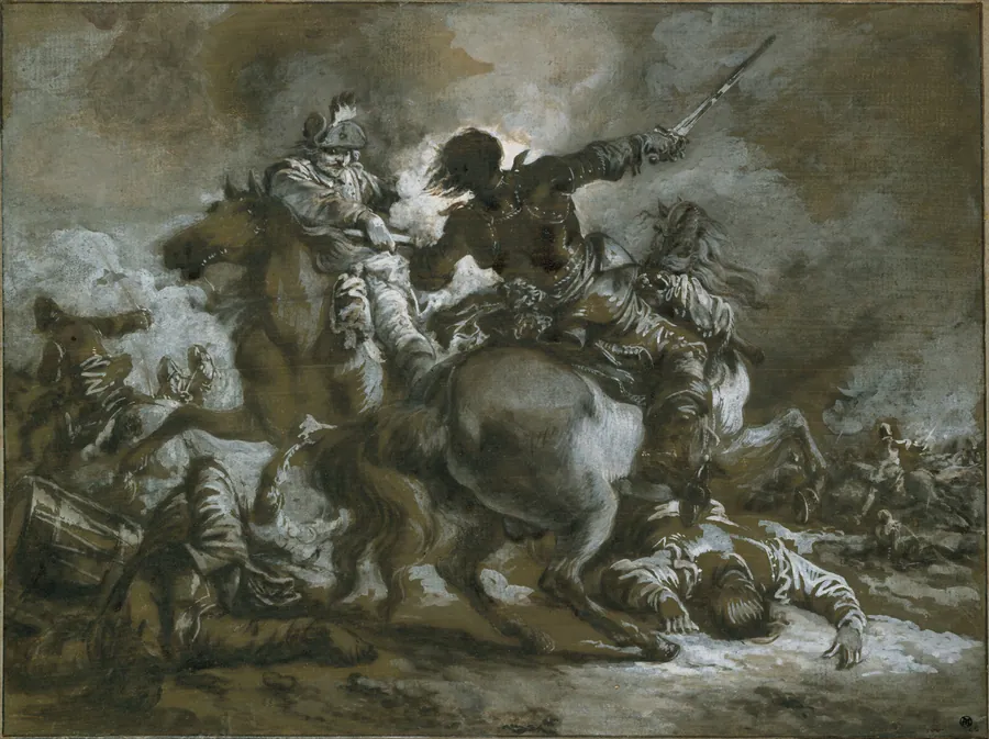 Cavalry Skirmish with a Fallen Drummer at Left by Francesco Casanova