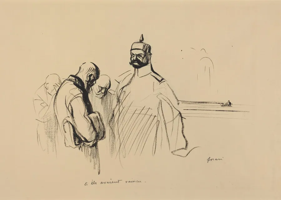 a) Si ils avaient vaincu (recto); b) Sketch of Si ils avaient vaincu (verso) by Jean-Louis Forain