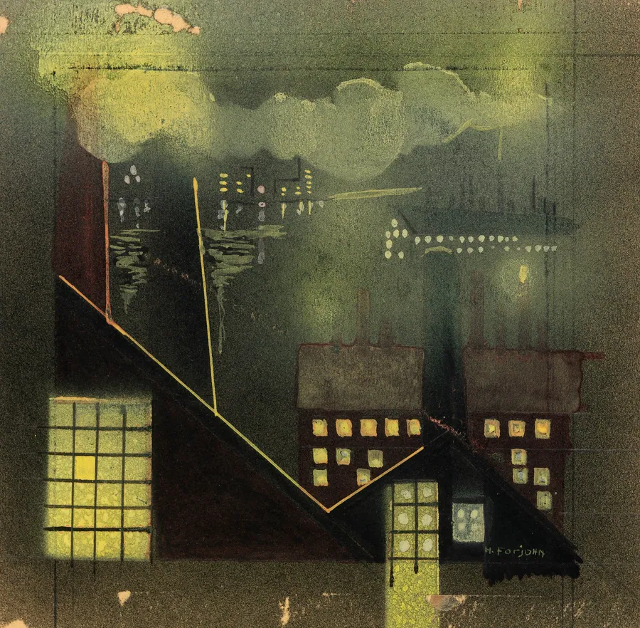 Industry at Night by Horatio C. Forjohn, born Philadelphia, PA 1911-died Philadelphia, PA 1943