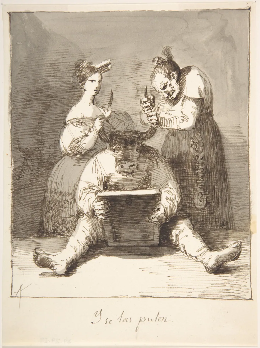 They are Polishing Him Up ("Y se las pulen") by Leonardo Alenza y Nieto