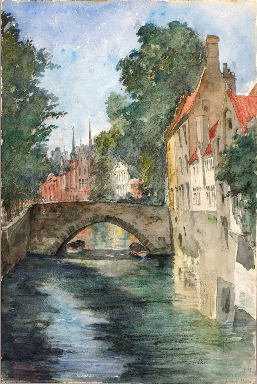 On the Canal, Bruges by Cass Gilbert, born Zanesville, OH 1858-died Brockenhurst, England 1934
