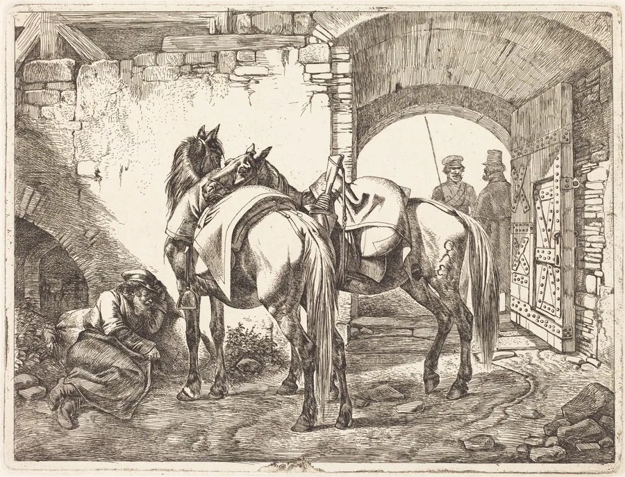 Cossack Horses in a Courtyard by Johann Adam Klein