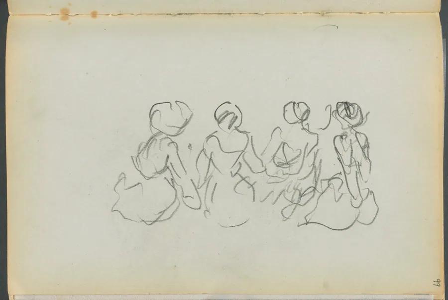 Sketchbook- The Granite Shore Hotel, Rockport, page 099: Seated Female Figures by Maurice Prendergast
