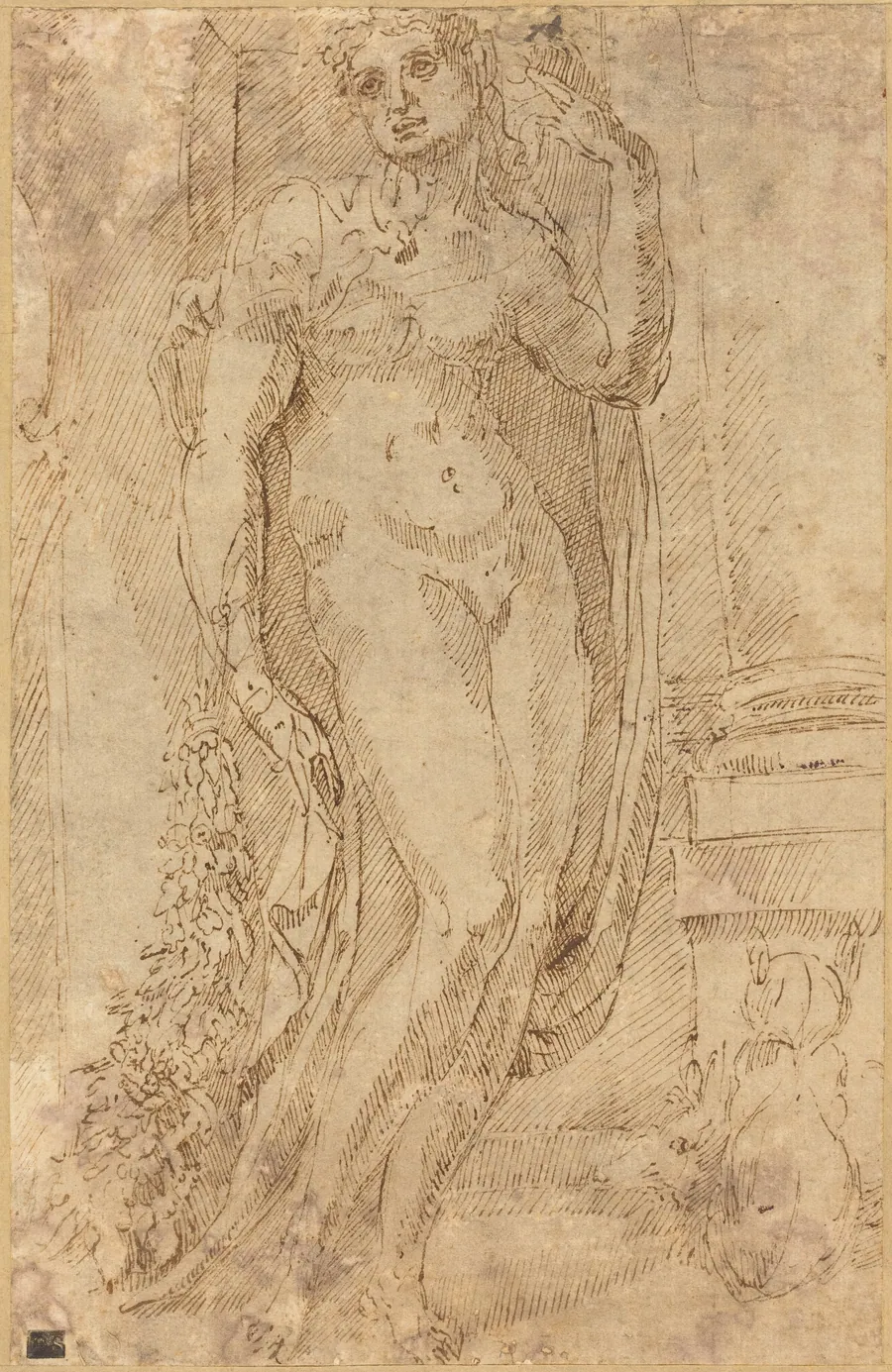 Allegorical Figure with a Cat and a Pig by Jacopo di Giovanni di Francesco