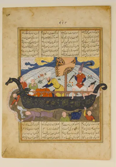 "Amr has the Infidels Thrown into the Sea", Folio from a Khavarannama (The Book of the East) of ibn Husam al-Din