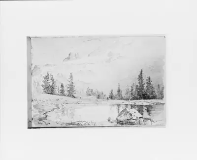Mountain Landscape with Lake in Foreground [Mount Tacoma?] (from Sketchbook X)