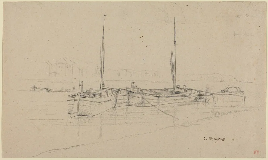 Boats on River with Masts by Charles Meryon