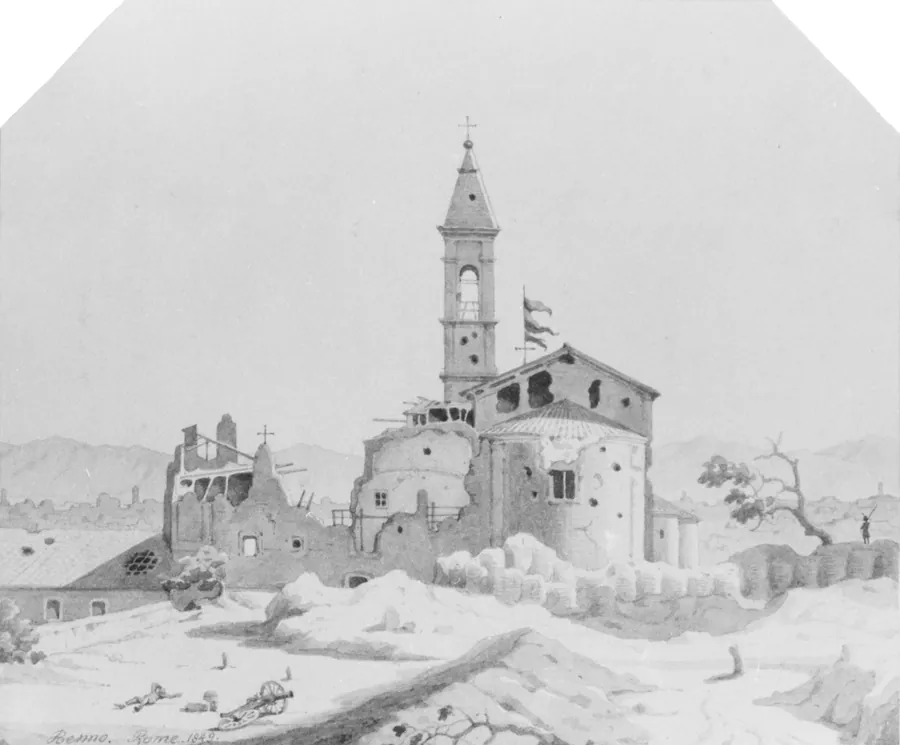 Ruins with Cannon and Soldiers (from Cropsey Album) by Benno Friedrich Toermer
