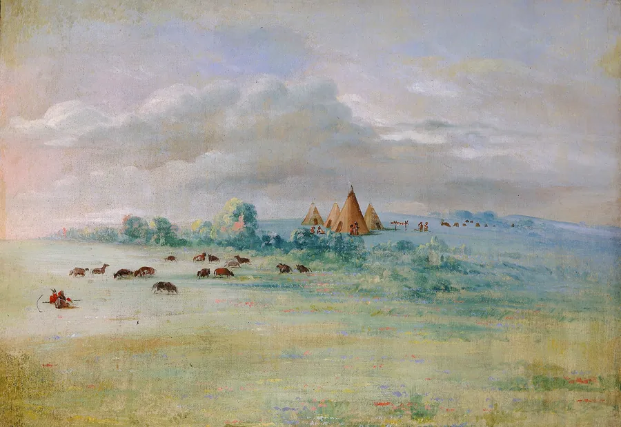Sioux Village, Lake Calhoun, near Fort Snelling by George Catlin, born Wilkes-Barre, PA 1796-died Jersey City, NJ 1872