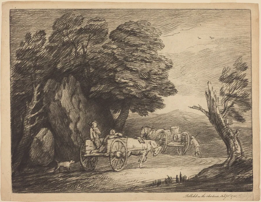 Wooded Landscape with Two Country Carts and Figures by Thomas Gainsborough