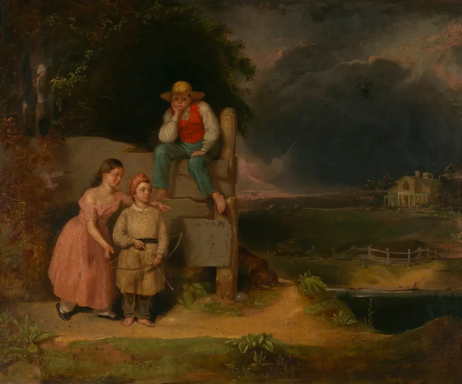 Children in a Storm by Thomas Le Clear, born Owego, NY 1818-died Rutherford Park, NJ 1882