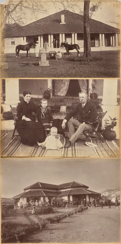 Captain Falkner's Bungalow, Neemuch (recto, top); Col. Carpendale and family, Neemuch (recto, bottom); Major Creagh's home, Mhon (verso)