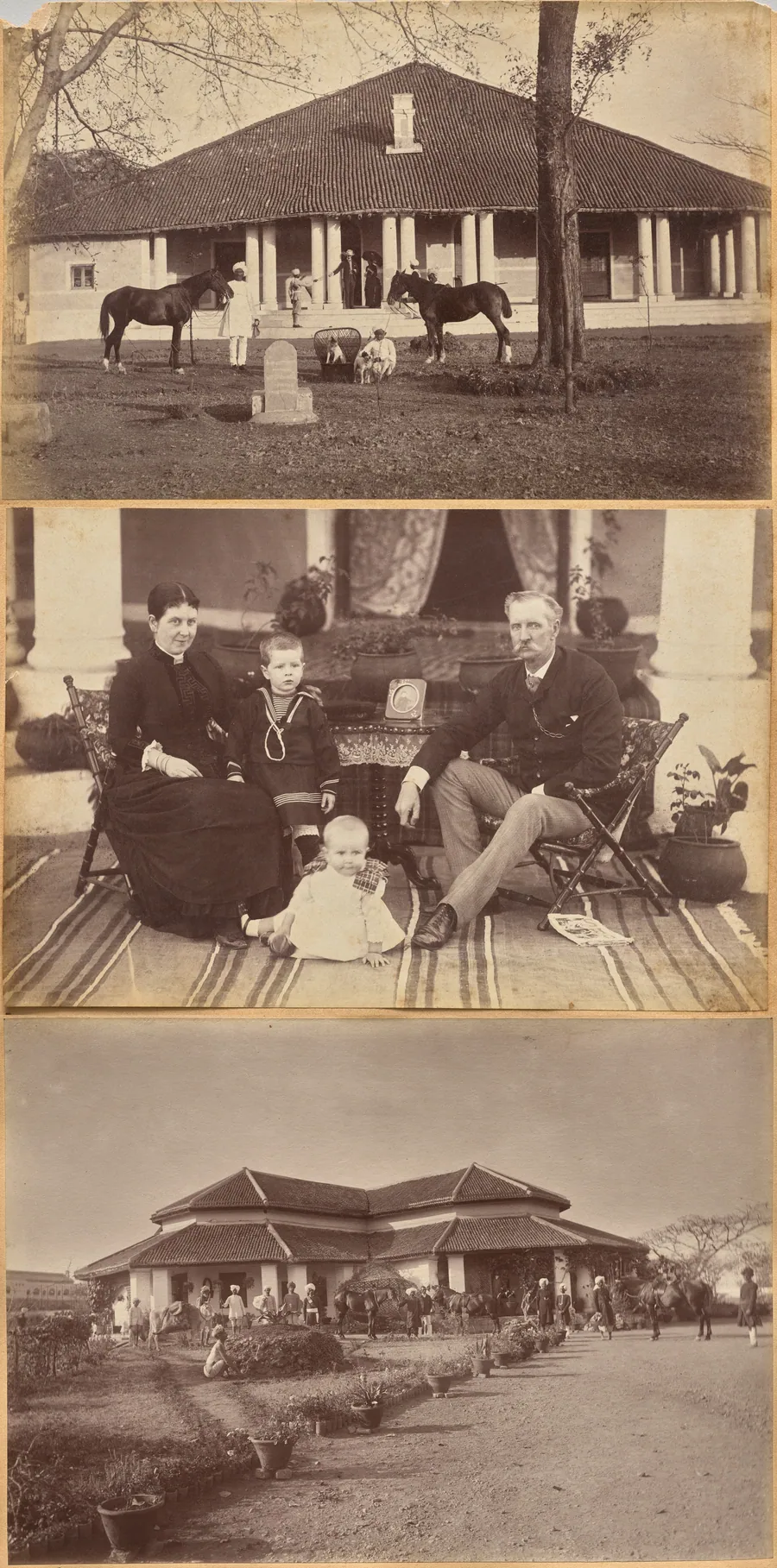 Captain Falkner's Bungalow, Neemuch (recto, top); Col. Carpendale and family, Neemuch (recto, bottom); Major Creagh's home, Mhon (verso) by Raja Deen Dayal