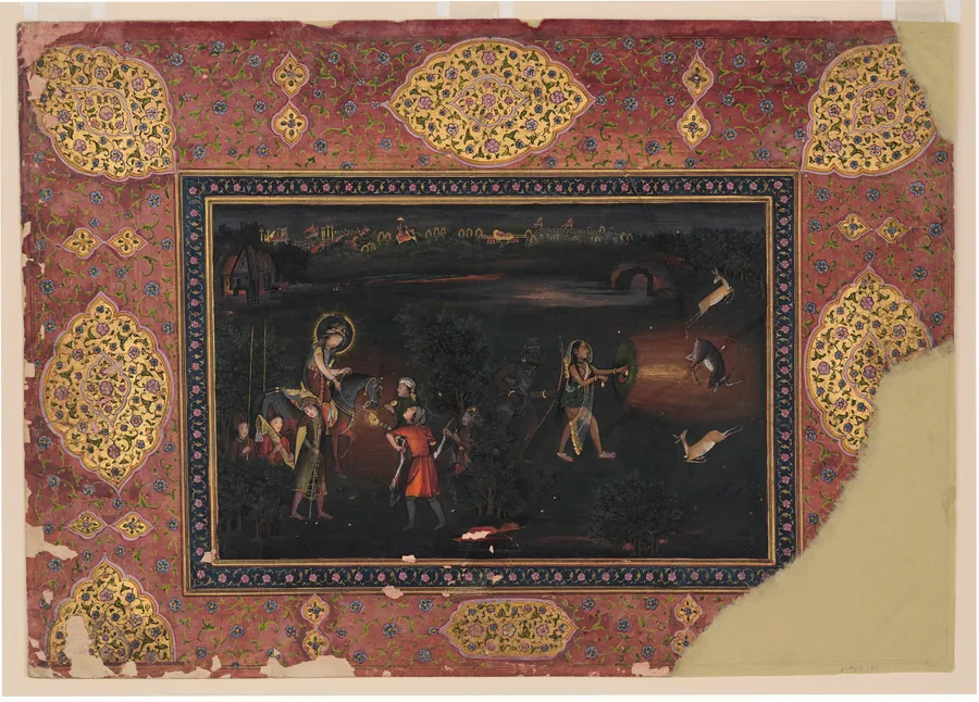 Deer-stalking at night by Attributed to Mir Kalan Khan