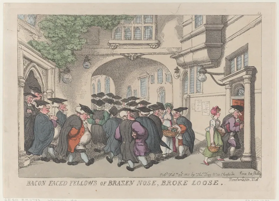 Bacon Faced Fellows of Brazen Nose, Broke Loose by Thomas Rowlandson