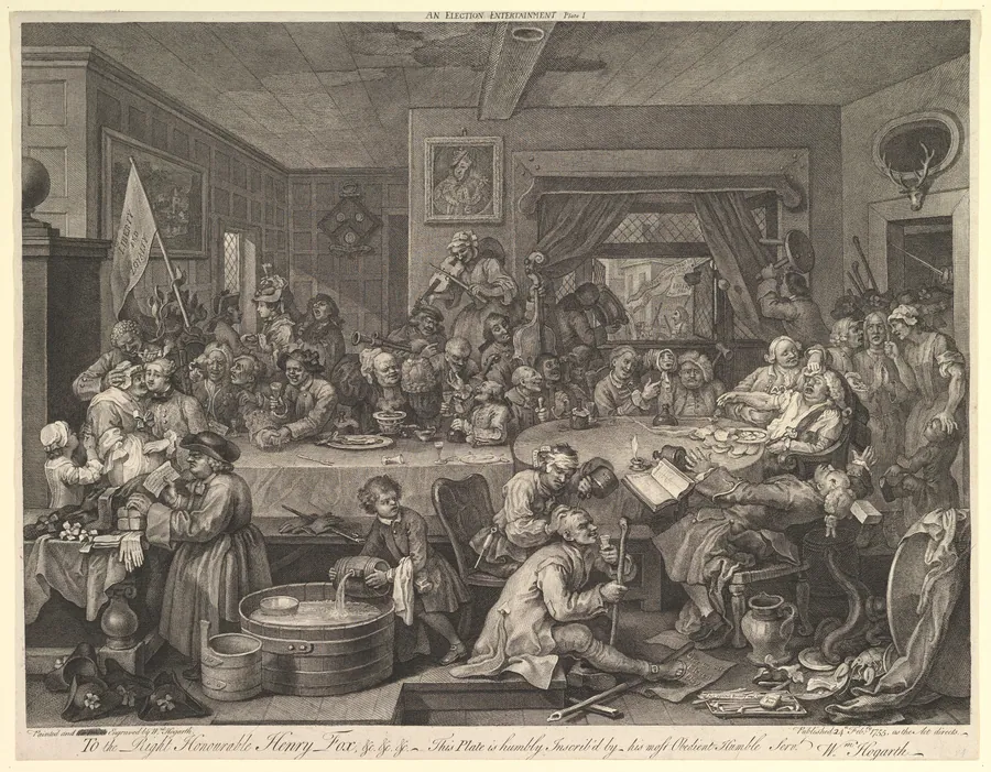 An Election Entertainment, Plate I: Four Prints of an Election by William Hogarth