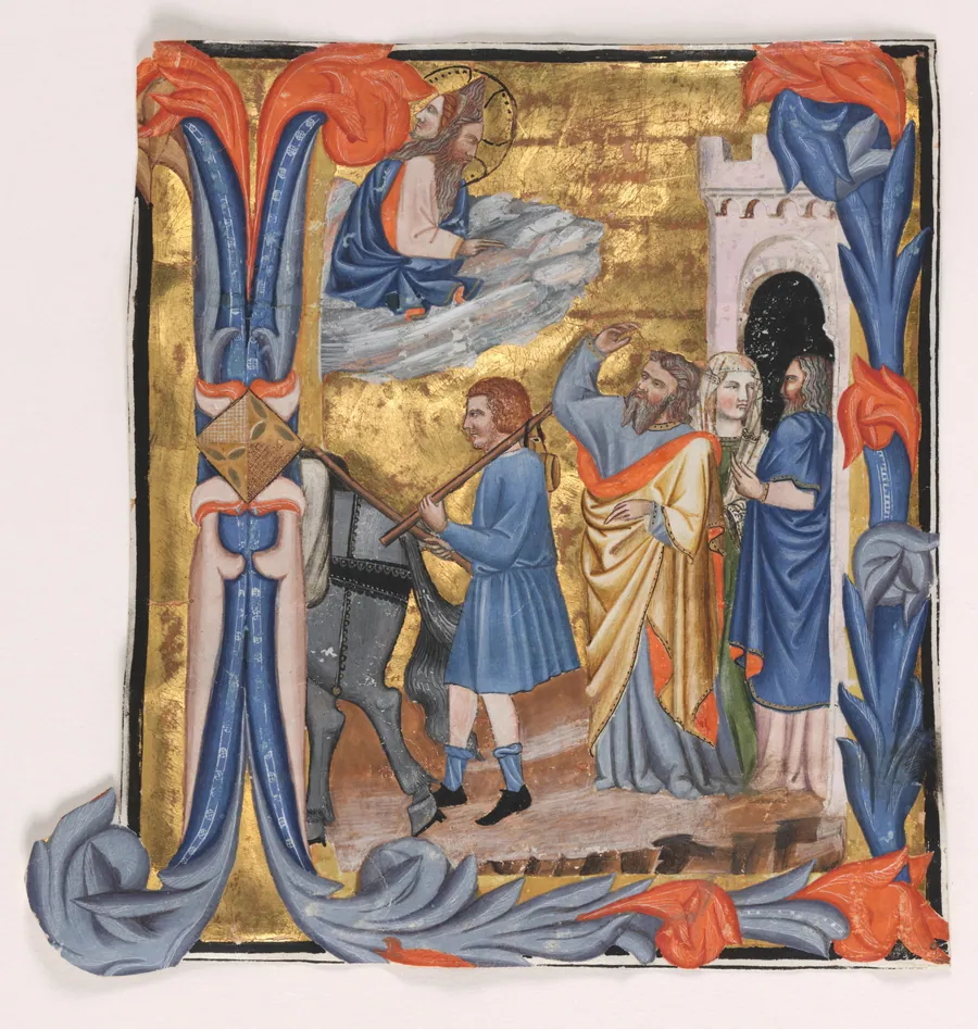 Cutting from a Gradual: Initial I with Departure of Tobias by "Master of Noah's Ark"