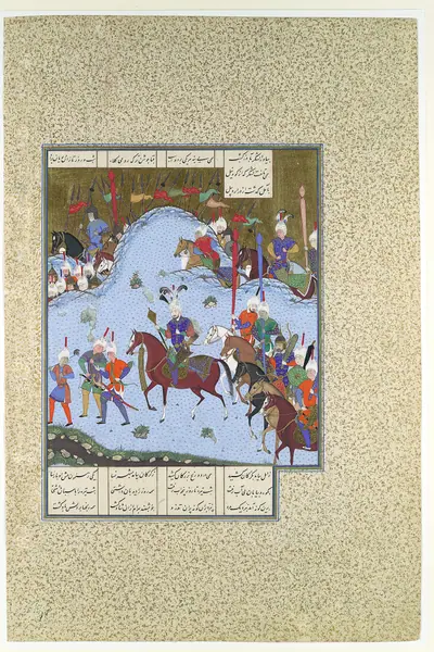 "Bahram Gur Advances by Stealth against the Khaqan," Folio 577v  from the Shahnama (Book of Kings) of Shah Tahmasp