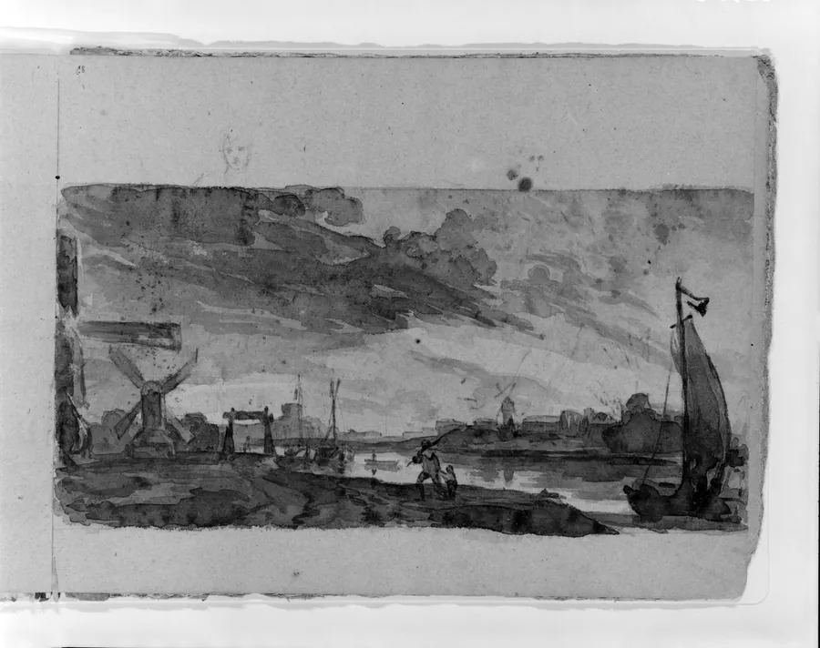Cityscape with Windmills (Copy after Jan Van Goyen or Salomon Van Ruisdael?) (from Sketchbook) by Thomas Sully