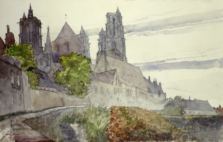 Laon Cathedral, France by Cass Gilbert, born Zanesville, OH 1858-died Brockenhurst, England 1934