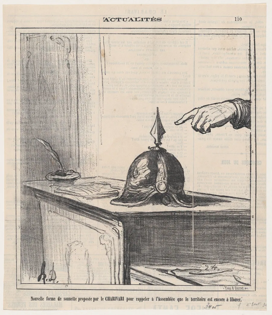 The Charivari is proposing a new kind of bell which should remind the Assembly that some of the territories still need to be liberated, from 'News of the day,' published in Le Charivari, June 13, 1872 by Honoré Daumier