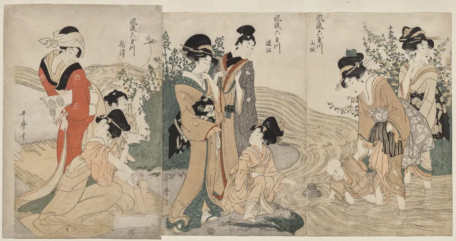 Musashi, Omi, Yamashiro, and Settsu Provinces from the series Fashionable Six Jewel Rivers (Furyu Mu Tamagawa) by Kitagawa Utamaro