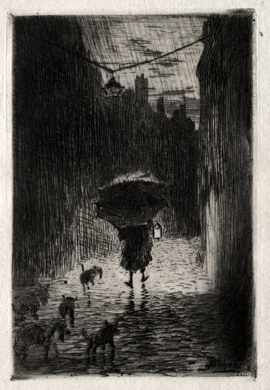 Rain and Umbrella by Félix Hilaire Buhot