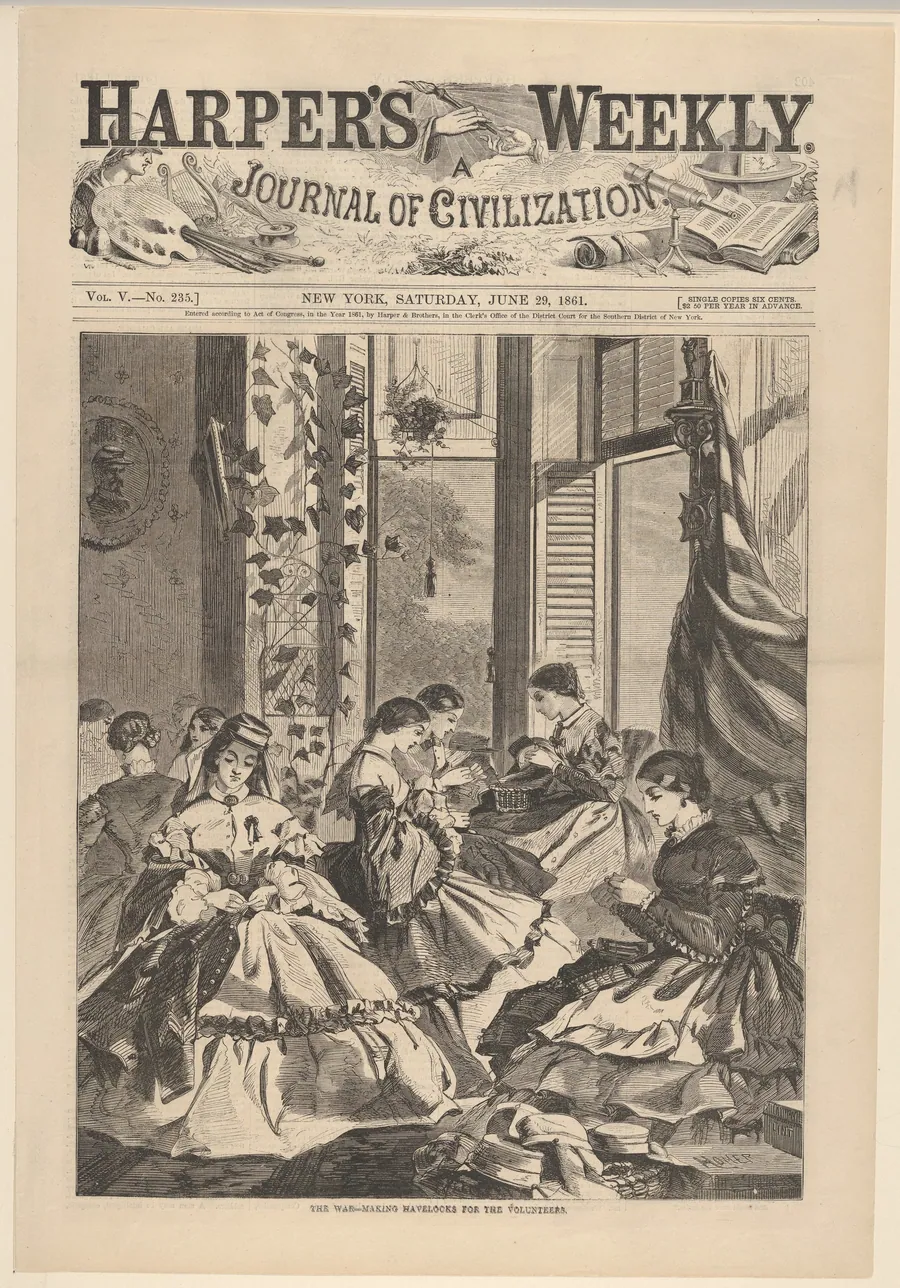 The War – Making Havelocks for the Volunteers (from "Harper's Weekly," Vol. 5, no. 235, cover) by Winslow Homer