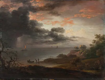 Tordenregn nedstyrtende i havet