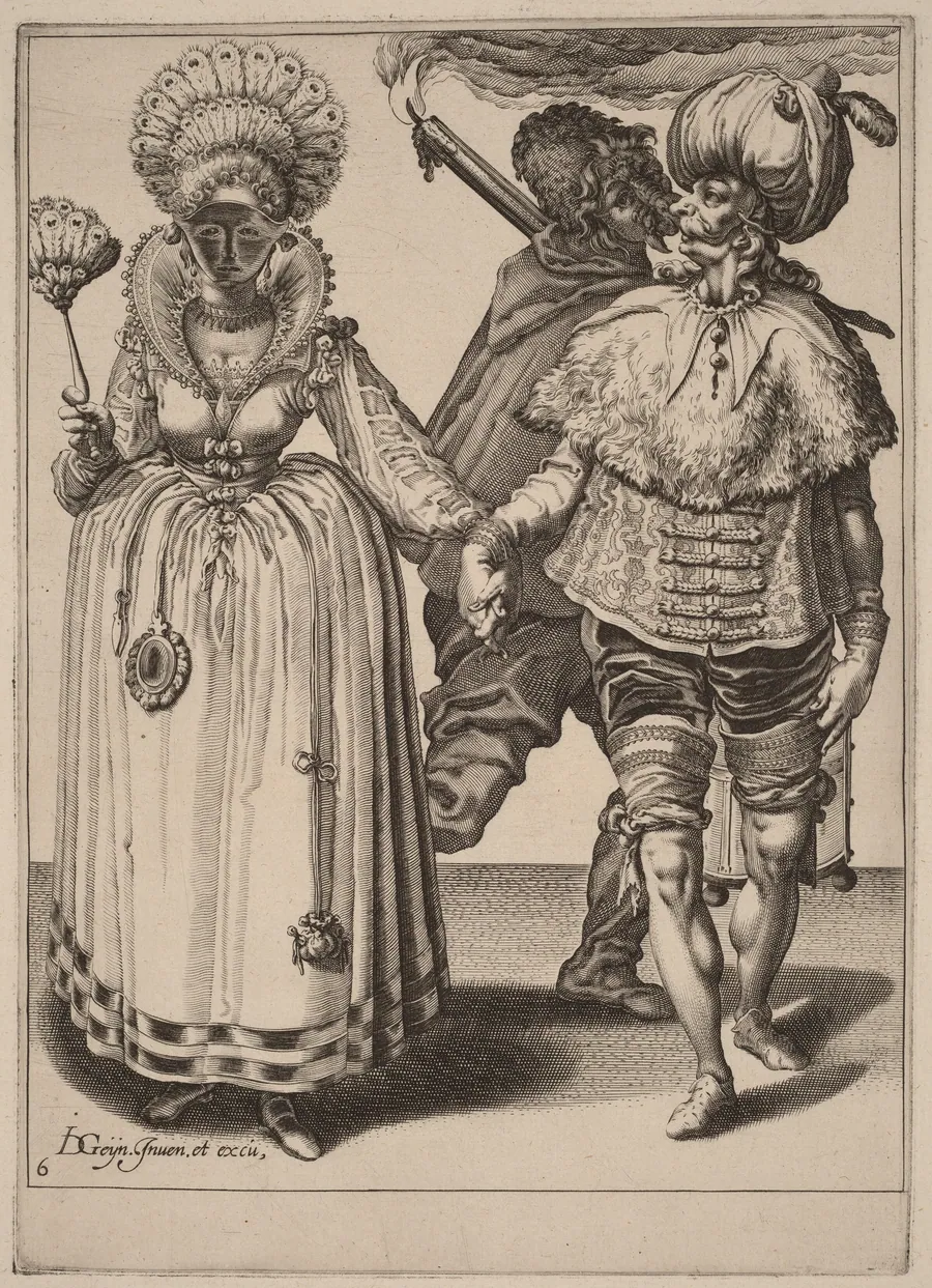 A Man with a Turban Leading a Woman Wearing Peacock Feathers by Zacharias Dolendo