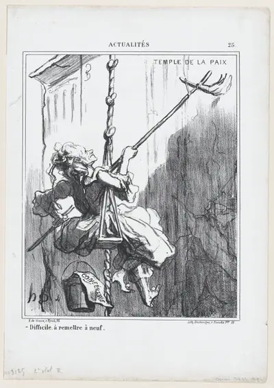 Difficult to restore it to be like new, from 'News of the day,' published in Le Charivari, February 22, 1869