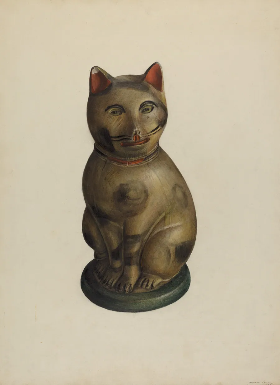 Pa. German Seated Chalkware Cat by Mina Lowry